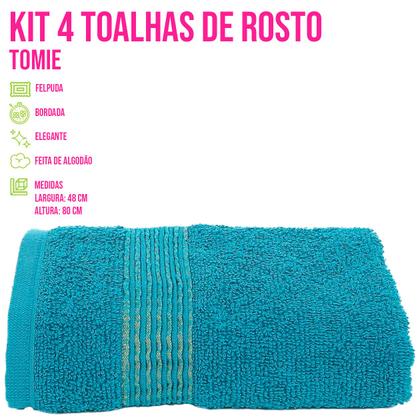 Imagem de Kit 4 Tolhas de Rosto Algodão Resistente Banheiro Macio Lavabo Secagem Rápida Bordar Salão de Beleza Absorvente