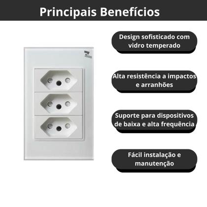 Imagem de Kit 4 Tomada Tripla 3 Entradas 2p+t 10/20 Ap Branco Temperado