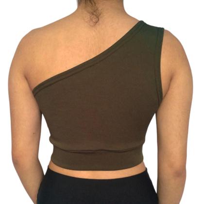 Imagem de Kit 4 Tops Croppeds Femininos Regata Um Ombro Só Cores Sortidas Malha Crepe PP ao Plus Size