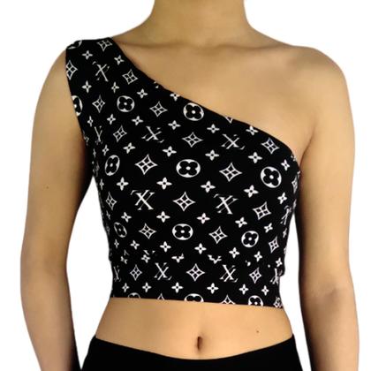 Imagem de Kit 4 Tops Femininos Cropped Regata Um Ombro Mula Manca Estampas Sortidas Suplex PP ao Plus Size