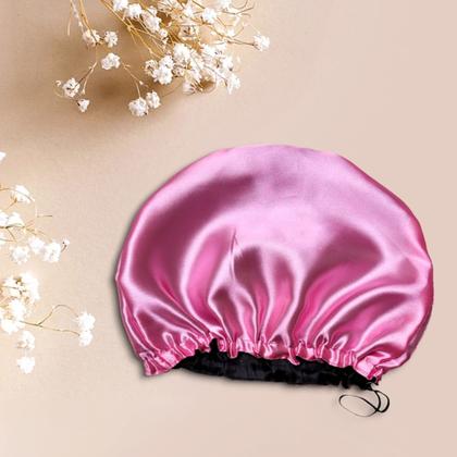 Imagem de Kit 4 toucas cetim rosa+preta dupla face