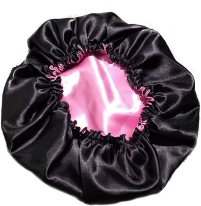 Imagem de Kit 4 toucas cetim rosa+preta dupla face