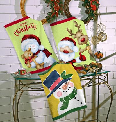 Imagem de Kit 4 Un Pano de Cozinha Prato Copo Atoalhado Felpudo Estampas de Natal Algodão Sortido