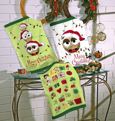 Imagem de Kit 4 Un Pano de Cozinha Prato Copo Atoalhado Felpudo Estampas de Natal Algodão Sortido