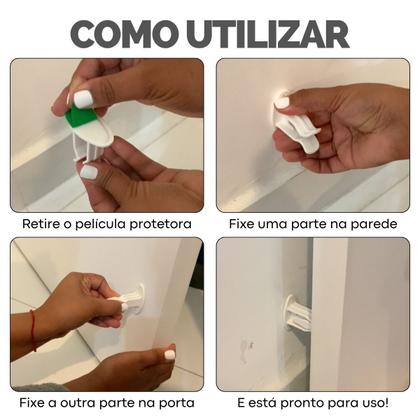 Imagem de Kit 4 Un Trava Porta Fixador Prendedor Adesivo Parede Rodapé