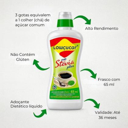 Imagem de Kit 4 Unidades Adoçante Liquido Lowçucar Plus 65ml C/ Stevia