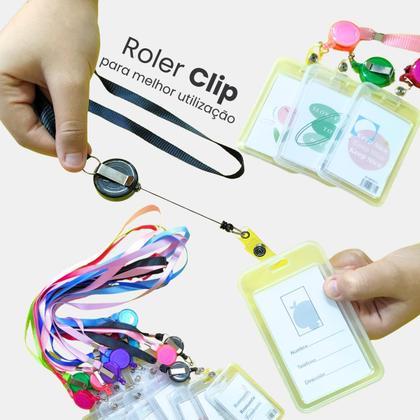 Imagem de Kit 4 Unidades Porta Crachá Cordão Colorido Com Roller Clips