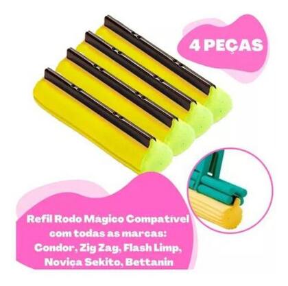 Imagem de Kit 4 Unidades Refil Para Rodo Mágico Dobrável Casa Limpar 