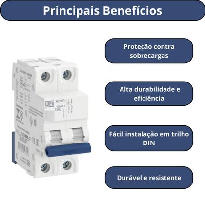 Imagem de Kit 4 unidades - weg disjuntor bipolar din 25a (mdw-c 25a 2 polos)
