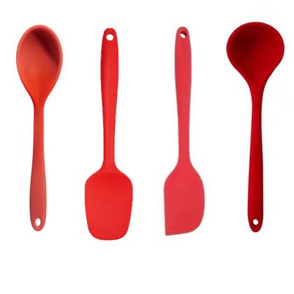 Imagem de Kit 4 Utensílios De Silicone Colher Espátula Raspadora Concha