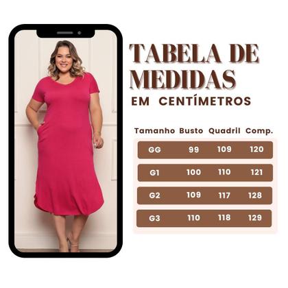 Imagem de Kit 4 Vestido Feminino Plus Size Midi Camisão com Bolso Viscolycra Saruel