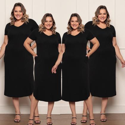 Imagem de Kit 4 Vestido Feminino Plus Size Midi Camisão com Bolso Viscolycra Saruel