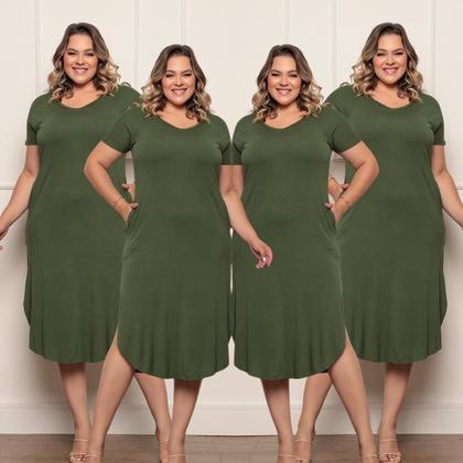 Imagem de Kit 4 Vestido Feminino Plus Size Midi Camisão com Bolso Viscolycra Saruel