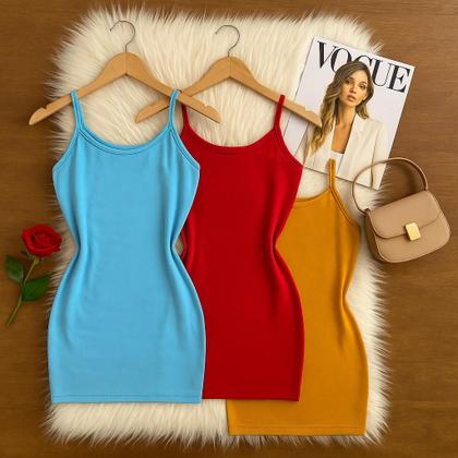 Imagem de Kit 4 Vestidos Femininos Alcinha Justo Malha Canelada Confortável e Versátil