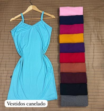 Imagem de Kit 4 Vestidos Femininos Alcinha Justo Malha Canelada Confortável e Versátil