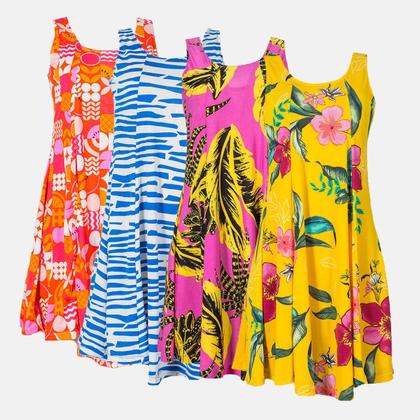 Imagem de Kit 4 Vestidos Liganete Curto Regata Estampado Leve Verão