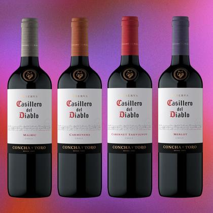 Imagem de Kit 4 Vinhos Casillero Del Diablo Cabernet Sauvinon, Carmenere, Merlot e Malbec 750ml