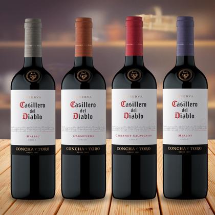 Imagem de Kit 4 Vinhos Casillero Del Diablo Cabernet Sauvinon, Carmenere, Merlot e Malbec 750ml