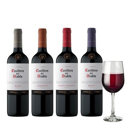 Imagem de Kit 4 Vinhos Casillero Del Diablo Cabernet Sauvinon, Carmenere, Merlot e Malbec 750ml