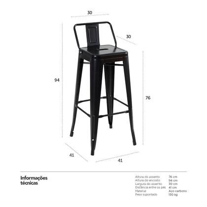 Imagem de KIT - 4 x banquetas altas Iron Tolix com encosto - 76 cm -