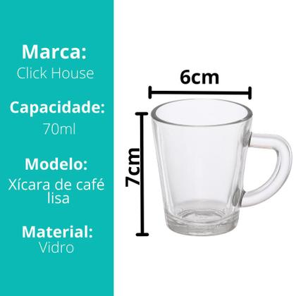 Imagem de Kit 4 Xicara Caneca Copo De Vidro Transparente Café Chá Cappuccino Alça 70ml