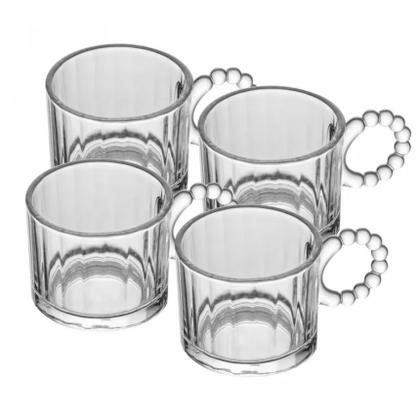 Imagem de Kit 4 Xícaras de Vidro Classic 100ml Com Alça Bolinhas Wolff