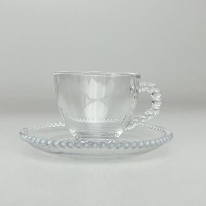 Imagem de Kit 4 Xícaras e Pires Café 80ml Cristal Pearl Bolinhas Wolff