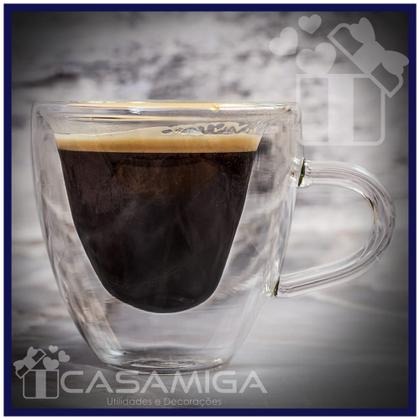 Imagem de Kit 4 Xícaras Vidro Borossilicato Parede Dupla Coração Chá
