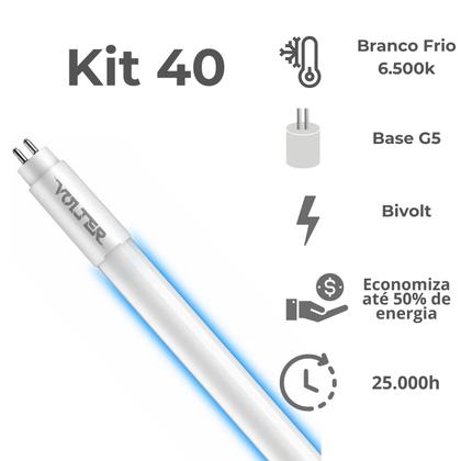 Imagem de Kit 40 Lâmpada Led Tubular Volter 9w T5 55cm G5 bivolt branco frio 6500k 950lm