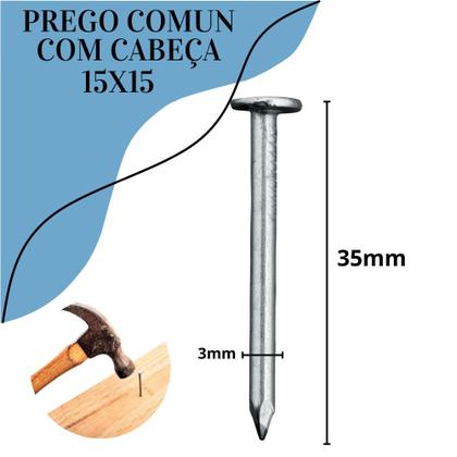 Imagem de Kit 40 Prego Com Cabeça 15x15 De Arame Para Fixação Madeira Metal Concreto Pendurar Quadro Decoração