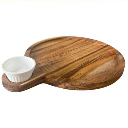 Imagem de Kit 40 Tábuas 23cm Servir com Ramekin 30ml Teca Petisqueira Zanline Restaurante Bar Churrascaria