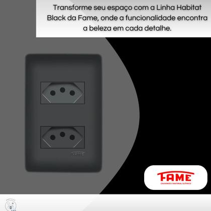 Imagem de Kit 40 Tomadas Dupla Preta 2P+T Distanciadas 10A 250V Com Placa Habitat Black- FAME