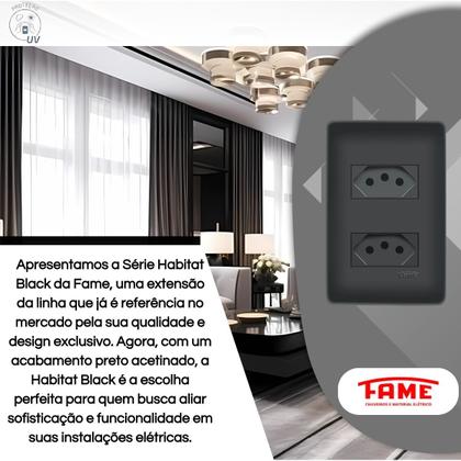 Imagem de Kit 40 Tomadas Dupla Preta 2P+T Distanciadas 10A 250V Com Placa Habitat Black- FAME