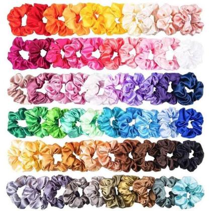 Imagem de Kit 40 Xuxinhas Scrunchies Frufru Rabicó Cetim Anti Frizz