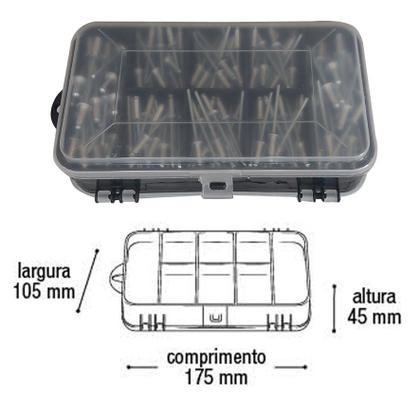 Imagem de Kit 400 Rebites + Estojo Organizador Dupla tampa + Brocas