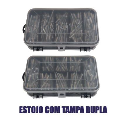 Imagem de Kit 400 Rebites + Estojo Organizador Dupla tampa + Brocas