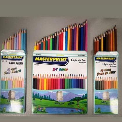 Imagem de Kit 44 Lápis de Cor (24 CORES + 10 Cores Tom Pastel +10 Cores Tons de Pele) Escolar Sextavado