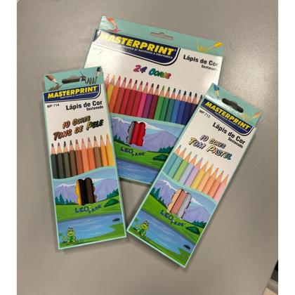 Imagem de Kit 44 Lápis de Cor (24 CORES + 10 Cores Tom Pastel +10 Cores Tons de Pele) Escolar Sextavado