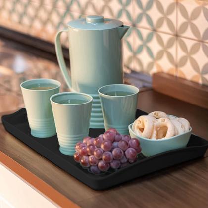 Imagem de Kit 48 Bandejas para Servir de Plástico Plus UZ Retangulares Pretas Café Restaurante Self Service