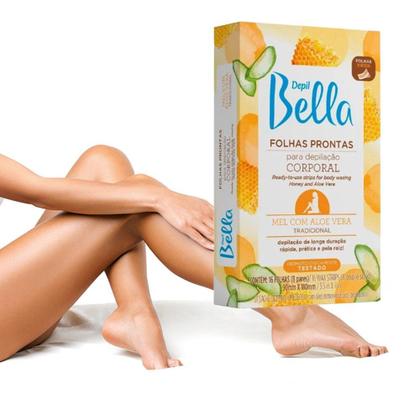 Imagem de Kit 48 Folhas Prontas Depilação Corporal Pernas Braços Depil Bella Mel 3cx
