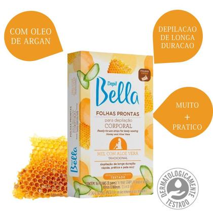 Imagem de Kit 48 Folhas Prontas Depilação Corporal Pernas Braços Depil Bella Mel 3cx