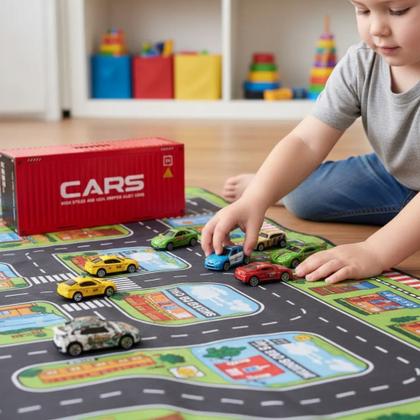 Imagem de Kit 48 Mini Carrinhos Educativos Msp Kids Pista Container 164 Plástico AB