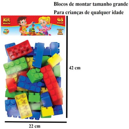 Imagem de Kit 48 Peças Blocos Monta Monta Educativo Tamanho Grande