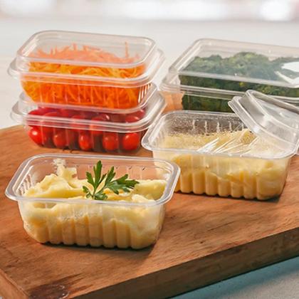 Imagem de Kit 48 Pote Retangular de Plástico 500ml Marmita Fit Bolo no Pote de Sorvete Transparente Com Tampa