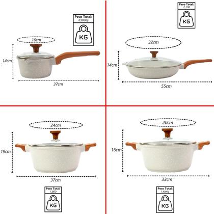 Imagem de Kit 4pç Caçarolas Frigideiras Antiaderente Temperatti Bianco