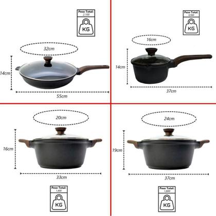 Imagem de Kit 4pç Caçarolas Frigideiras Antiaderente Temperatti Nigro