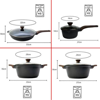 Imagem de Kit 4pç Caçarolas Frigideiras Antiaderente Temperatti Nigro
