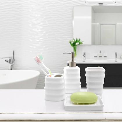Imagem de Kit 4Pçs Banheiro Lavabo Luxo Modelagem 3D Premuim Cerâmica