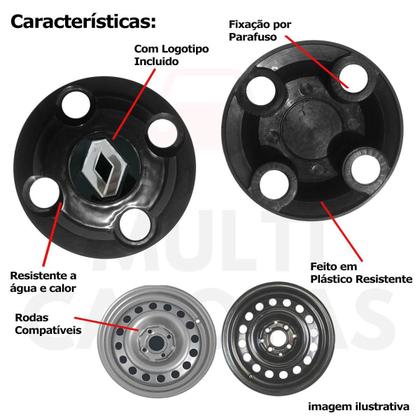 Imagem de Kit 4X Calota Centro Roda Renault Clio Hatch Preto Emblema