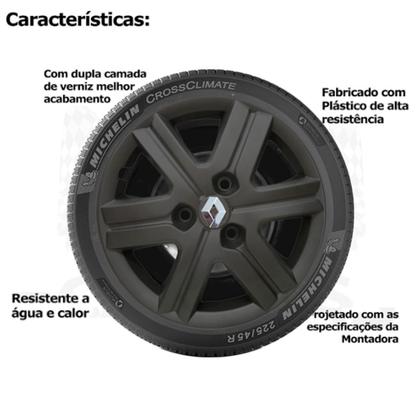 Imagem de Kit 4X Calota Renault Kwid Zen 2020 Aro 14 Preto Emblema